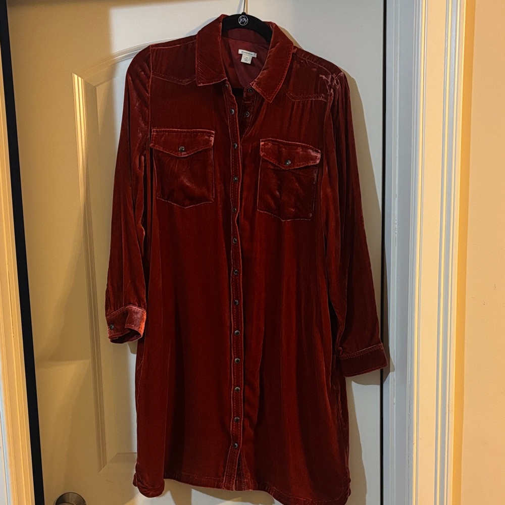 Velvet Button-Up Shirt Dress